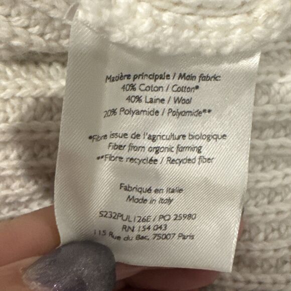 Sézane Emilia Size L Ecru Chunky Ribbed Split Back Mock Neck Sweater Jumper - Picture 6 of 10